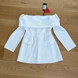 EGO Mini Dress Fold Over Neck Long Sleeve  Bardot Size US6 White